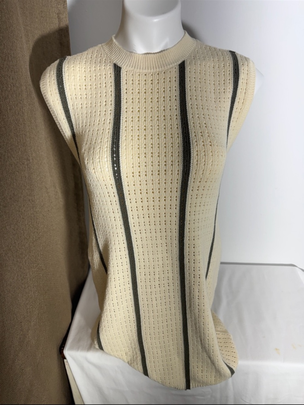 Anine Bing Cream Knit Sleeveless Dress with Black Stripes